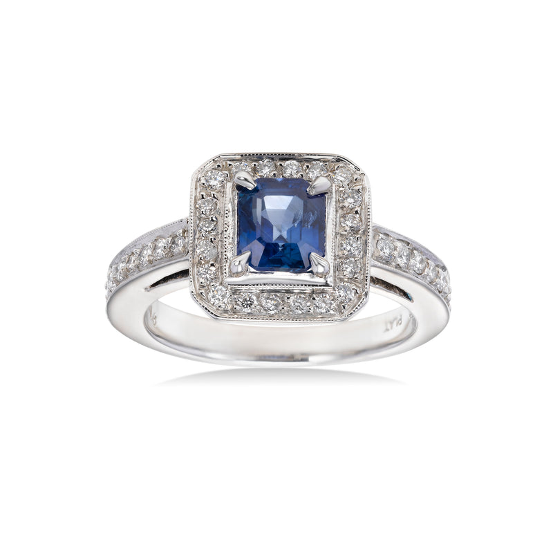 Platinum Sapphire and Diamond Ring