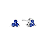 Triple Cluster Sapphire Stud Earrings, 14K White Gold
