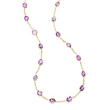 Bezel Set Amethyst Station Necklace, 18 Inches, 14K Yellow Gold