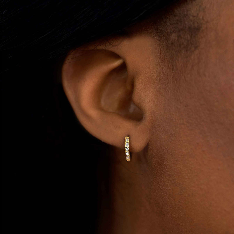 Mini Hoops, Diamonds .10 Carat, 14K Yellow Gold