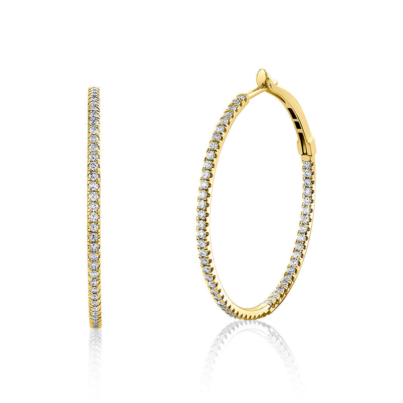 Sylvie Thin Diamond Hoops, 1.80 Inches, 14K Yellow Gold