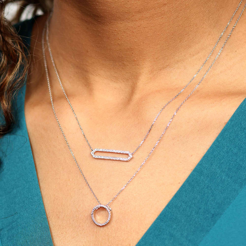 Open Circle Diamond Sliding Pendant, 14K White Gold
