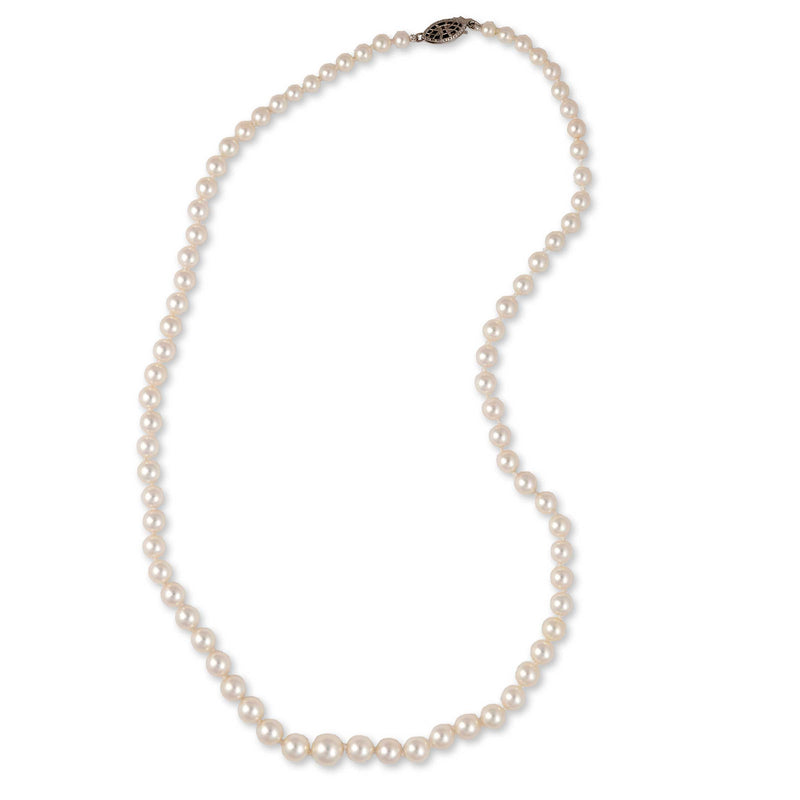 Graduated Akoya Cultured Pearl Necklace, 20 Inches, 14K White Gold