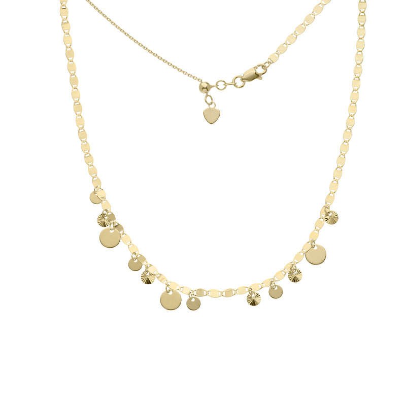 Dangling Disc Adjustable Necklace, 17 Inches, 14K Yellow Gold