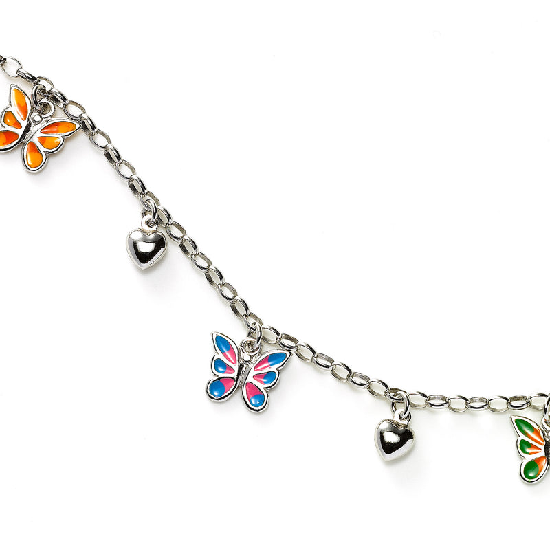 Butterfly and Heart Charm Bracelet, Sterling Silver