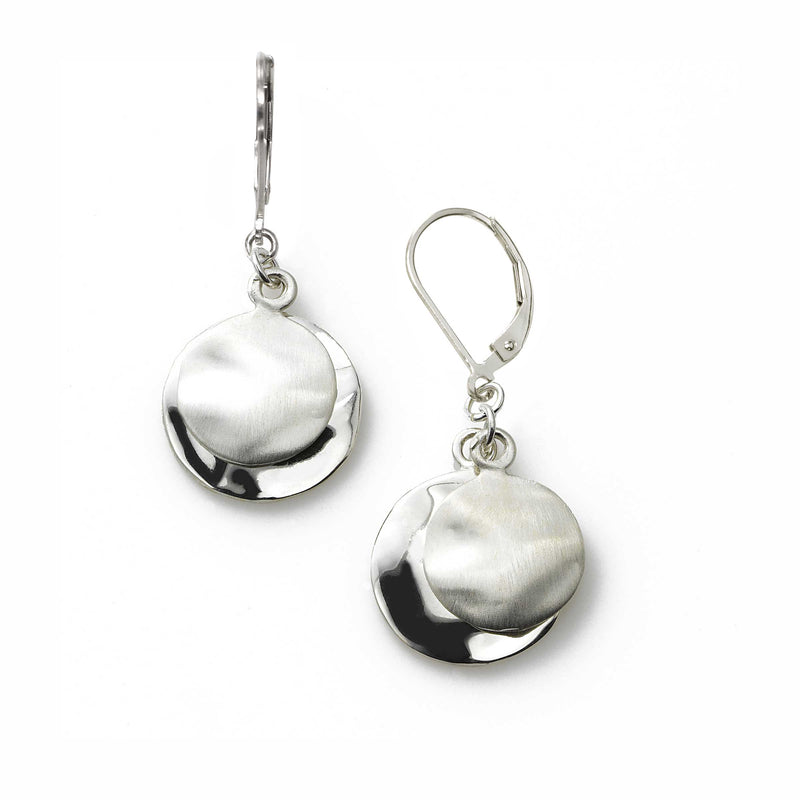 Double Disc Matte Drop Earring, Sterling Silver