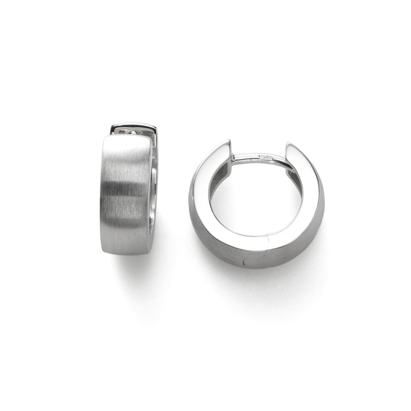Wide Matte Sterling Silver Huggie Hoop Earrings