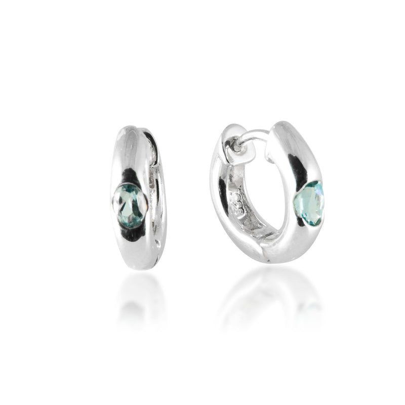 Blue Topaz Huggie Hoop Earrings, Sterling Silver