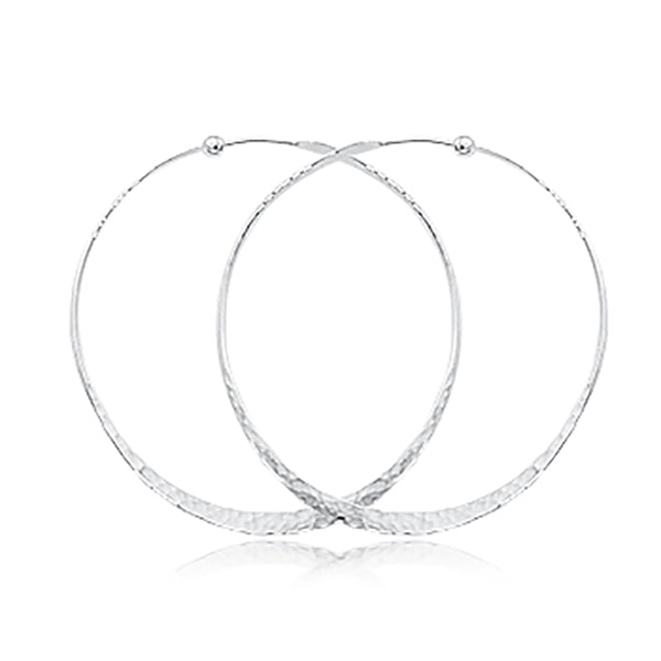 Large Hammered Hoops, 1.50 Inch, Sterling Silver