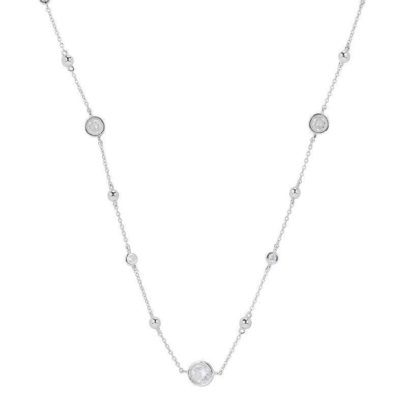 Bezel Set CZ Station Necklace, Sterling Silver