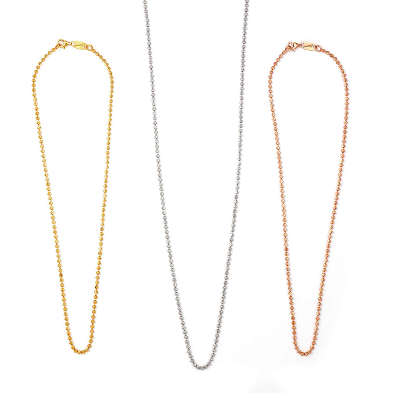 Moon Cut Bead Necklace, 36 Inches, Rose Gold Plated Silver