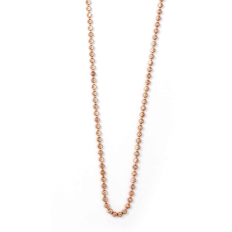 Moon Cut Bead Necklace, 36 Inches, Rose Gold Plated Silver