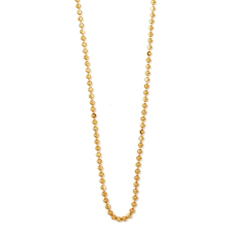 Moon Cut Bead Necklace, 36 Inches, Gold Plated Silver