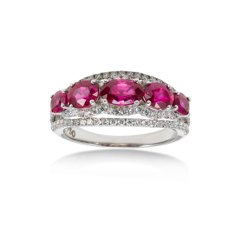 Oval Ruby and Diamond Ring, 18K White Gold