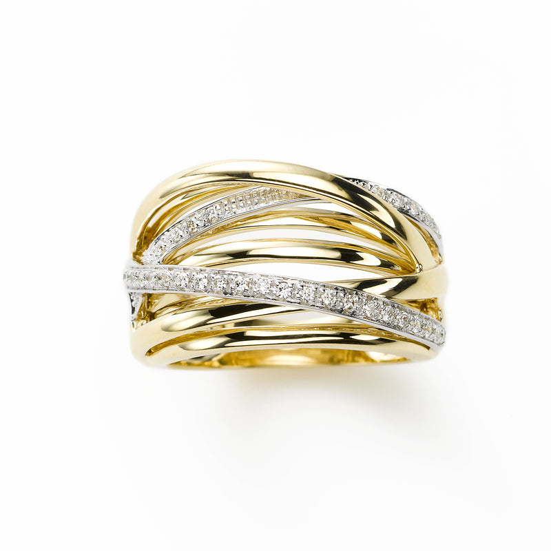 Yellow Gold Diamond Criss Cross Ring, 14 Karat