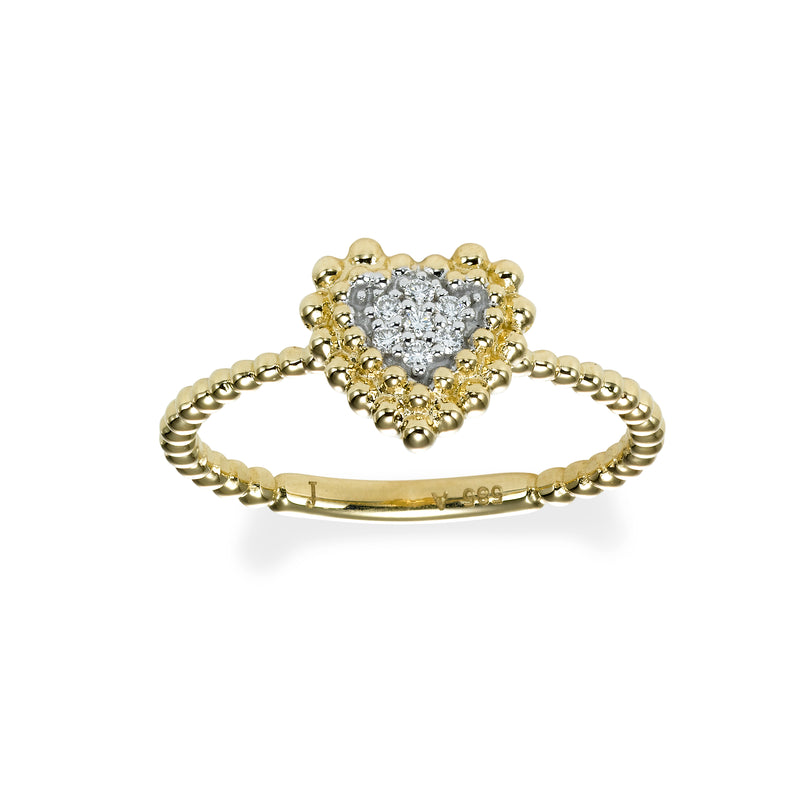 Small Pave Diamond Heart Ring, 14K Yellow Gold