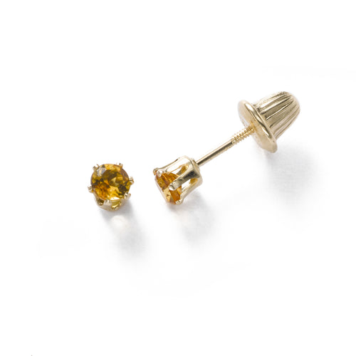 Baby Citrine November Birthstone Stud Earrings,14K Yellow Gold