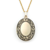 Large Floral Scrollwork Locket, Antiqued 14 Karat Gold Filled, 20 Inch Chain