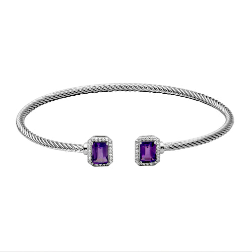 Twist Design Cuff with Amethyst Ends, Sterling Silver