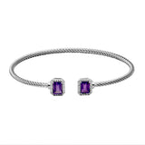 Twist Design Cuff with Amethyst Ends, Sterling Silver