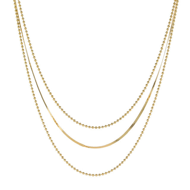 Triple Strand Bead Necklace, 14 Karat Vermeil