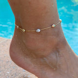 Tri Color Pebble Ankle Bracelet, 14K