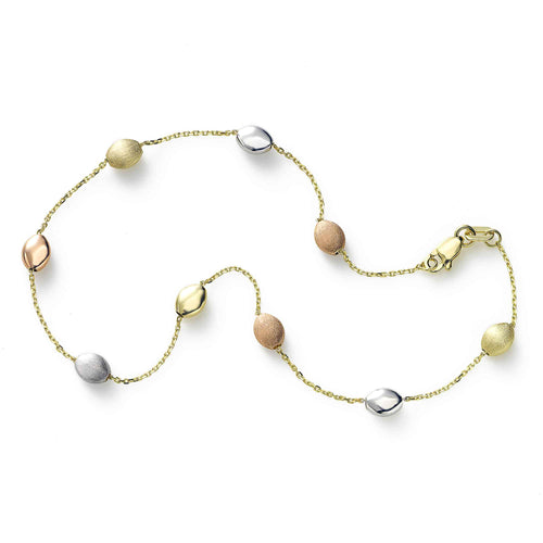 Tri Color Pebble Ankle Bracelet, 14K