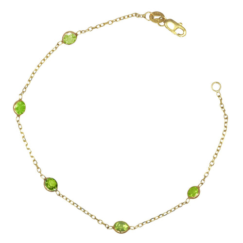 Bezel Set Peridot Station Ankle Bracelet, 14K Yellow Gold