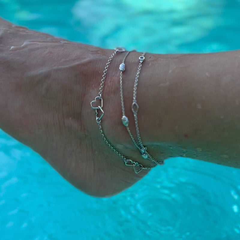 Ankle Bracelet with Marquise and Round CZ, Sterling Silver