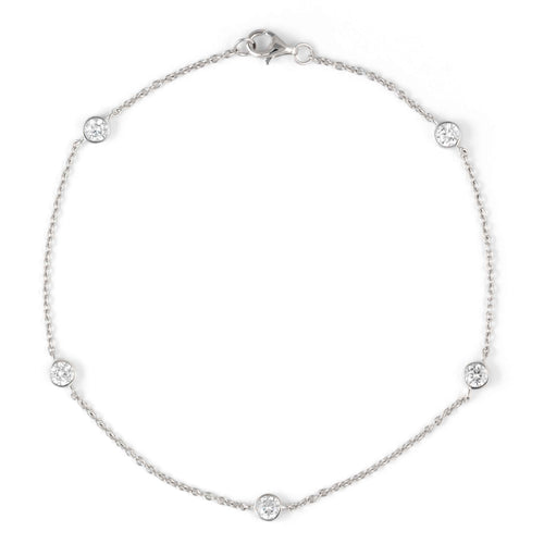 Bezel Set CZ Ankle Bracelet, Sterling Silver