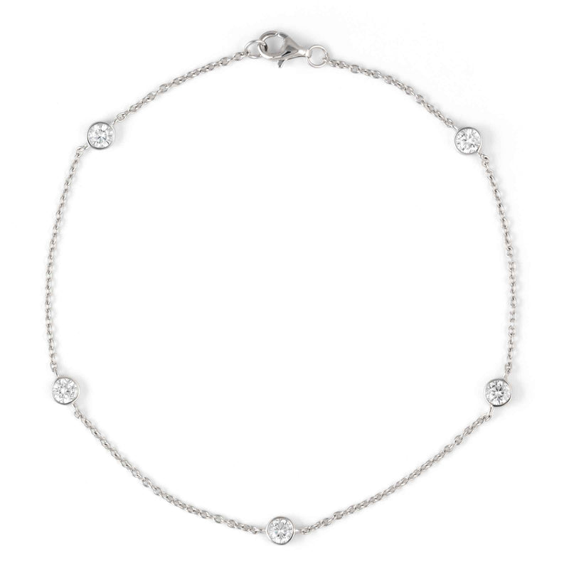 Bezel Set CZ Ankle Bracelet, Sterling Silver