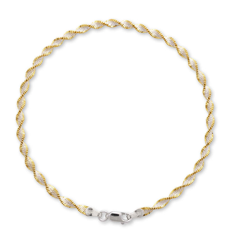 Twisted Ankle Bracelet, 9 Inches, Sterling Silver, Yellow Finish