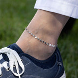 Mirrored Disc Chain Ankle Bracelet, 10 Inches, Sterling Silver