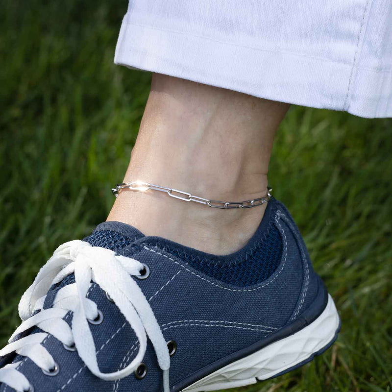 Paperclip Chain Ankle Bracelet, 9.25 Inches, Sterling Silver