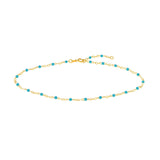 Turquoise Enamel Station Ankle Bracelet, 14K Yellow Gold