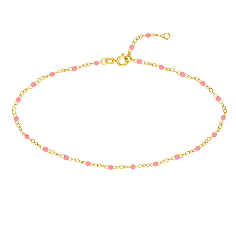 Petite Pink Enamel Station Ankle Bracelet, 14K Yellow Gold