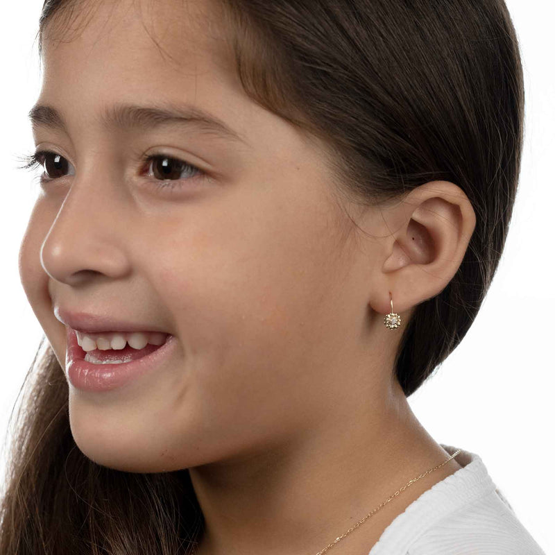 Child's CZ Flower Earrings, 14K Yellow Gold