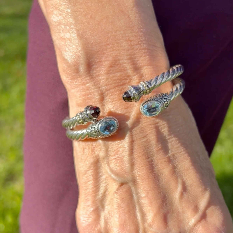 Rope Design Cuff with Amethyst Ends, Sterling Silver