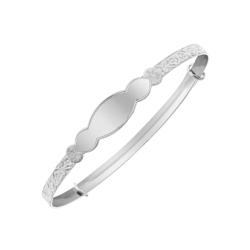 Floral Design Bangle Bracelet, Sterling Silver