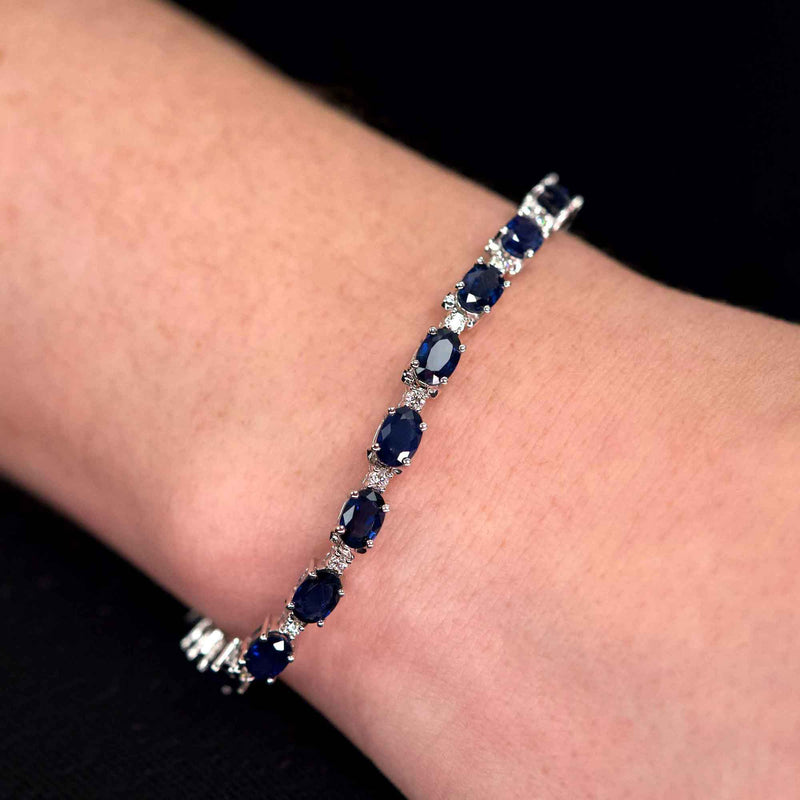 Oval Sapphire and Diamond Bracelet, 14K White Gold