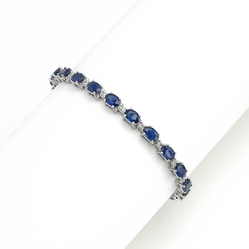 Oval Sapphire and Diamond Bracelet, 14K White Gold