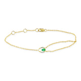Delicate Emerald and Diamond Bracelet, 14K Yellow Gold