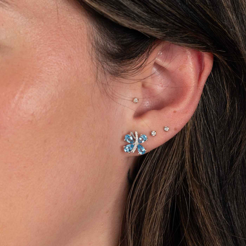 Butterfly Earrings with Blue Topaz and Diamonds, 14K White Gold
