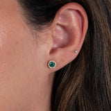 Small Emerald and Diamond Halo Stud Earrings, 14K White Gold