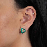 Malachite Flower Pansy Earrings, 18K Yellow Gold