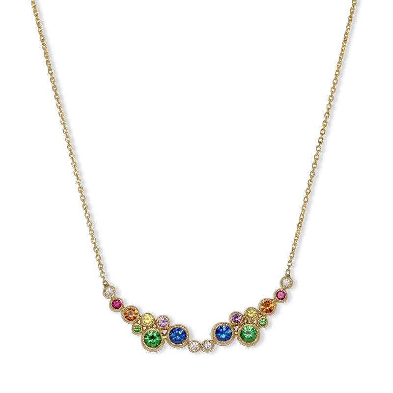Multi-Sapphire Tsavorite Necklace with Diamonds, 14K Yellow Gold