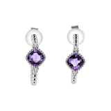 Petite Earrings with Amethyst and Diamonds, 14K White Gold