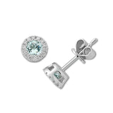 Aquamarine and Diamond Halo Stud Earrings, 14K White Gold