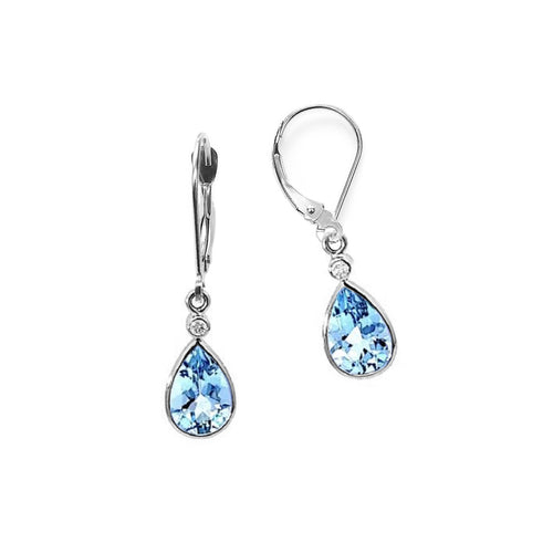 Aquamarine Pear Shaped Dangle Earrings, 14K White Gold