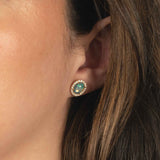 Oval Cabochon Opal and Diamond Halo Earrings, 14K Yellow Gold